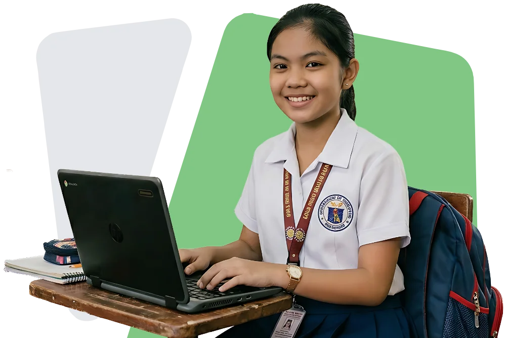 Filipino Grade 4–6 student journalist learning news writing — mascot for the CampusJourn News Writing course